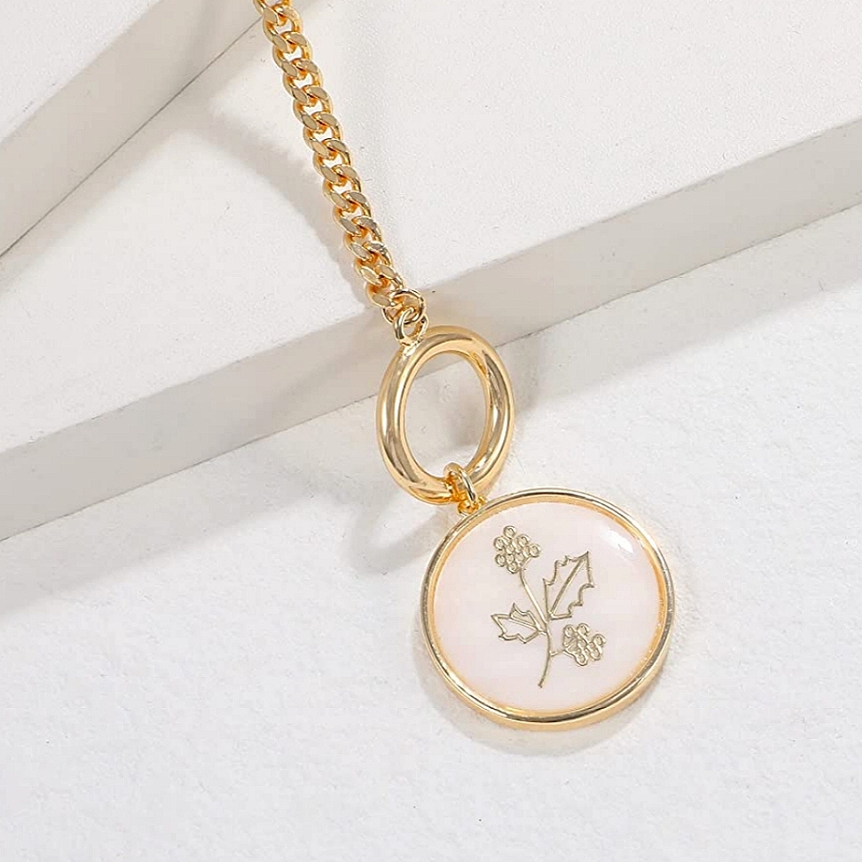 Gold Plated December Birth Month Holly Flower Toggle Necklace